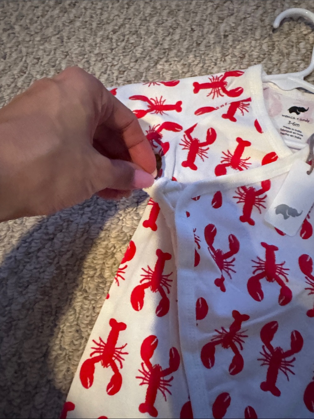 Red Lobster-Print White Baby One-Piece - Picture 4 of 5